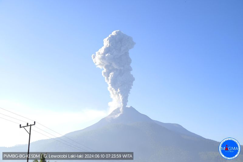 Gunung Lewotobi Laki-laki Semburkan Abu Vulkanik Setinggi 800 Meter